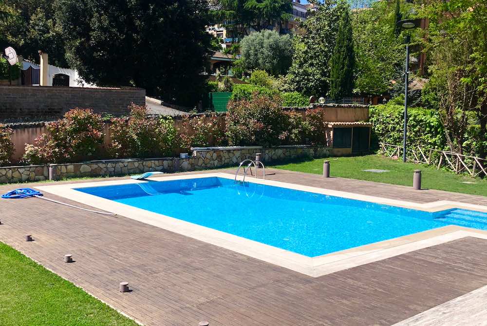 trädgård med pool
